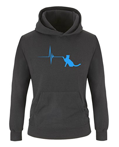 Comedy Shirts - Pulsschlag Katze - Mädchen Hoodie - Schwarz/Blau Gr. 134/146 von Comedy Shirts