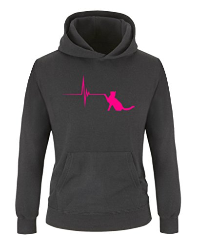 Comedy Shirts - Pulsschlag Katze - Mädchen Hoodie - Schwarz/Pink Gr. 134/146 von Comedy Shirts