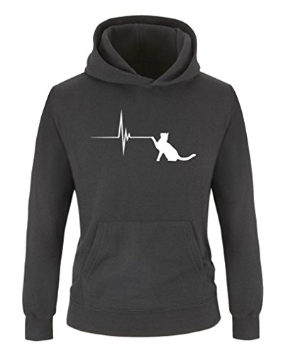 Comedy Shirts - Pulsschlag Katze - Mädchen Hoodie - Schwarz/Weiss Gr. 152/164 von Comedy Shirts