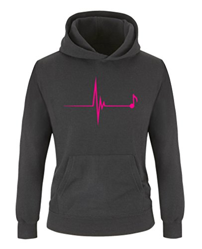 Comedy Shirts - Pulsschlag Notenschlüssel - Mädchen Hoodie - Schwarz/Pink Gr. 152/164 von Comedy Shirts