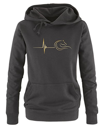 Comedy Shirts - Pulsschlag Pferd - Damen Hoodie - Schwarz/Gold Gr. L von Comedy Shirts