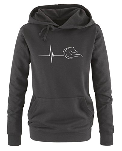 Comedy Shirts - Pulsschlag Pferd - Damen Hoodie - Schwarz/Silber Gr. XL von Comedy Shirts