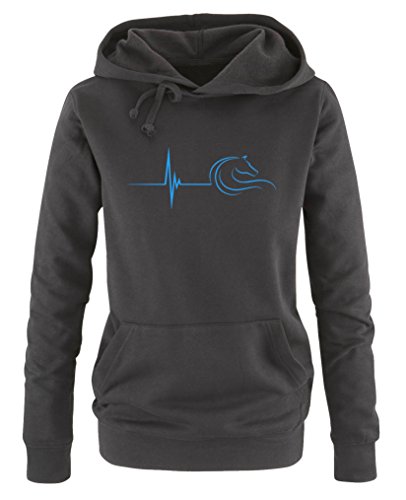 Comedy Shirts Pulsschlag Pferd - Damen Hoodie - Schwarz/Blau Gr. S von Comedy Shirts