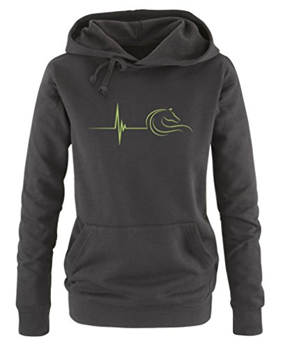 Comedy Shirts Pulsschlag Pferd - Damen Hoodie - Schwarz/Grün Gr. M von Comedy Shirts