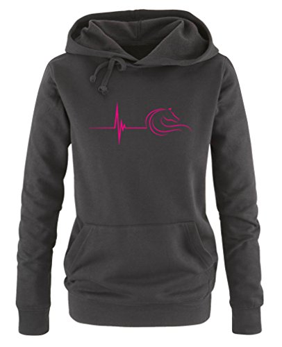 Comedy Shirts Pulsschlag Pferd - Damen Hoodie - Schwarz/Pink Gr. S von Comedy Shirts