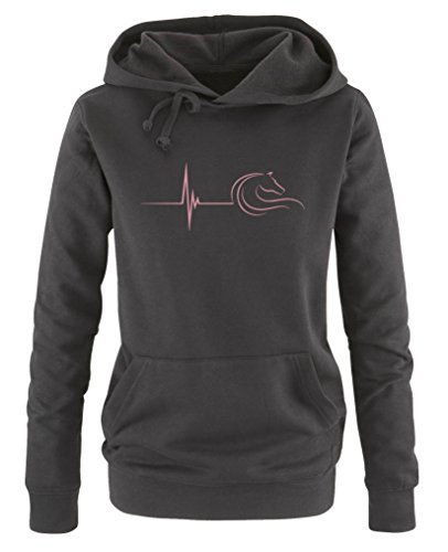 Comedy Shirts Pulsschlag Pferd - Damen Hoodie - Schwarz/Rosa Gr. S von Comedy Shirts