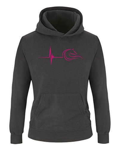 Comedy Shirts - Pulsschlag Pferd - Mädchen Hoodie - Schwarz/Pink Gr. 134/146 von Comedy Shirts