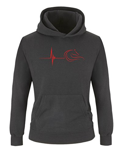 Comedy Shirts - Pulsschlag Pferd - Mädchen Hoodie - Schwarz/Rot Gr. 152/164 von Comedy Shirts