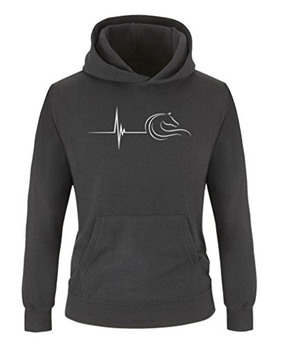Comedy Shirts - Pulsschlag Pferd - Mädchen Hoodie - Schwarz/Silber Gr. 134/146 von Comedy Shirts