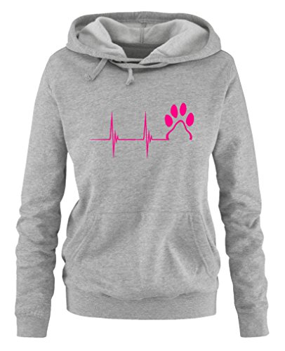 Comedy Shirts Pulsschlag Pfote - Damen Hoodie - Grau/Pink Gr. XXL von Comedy Shirts