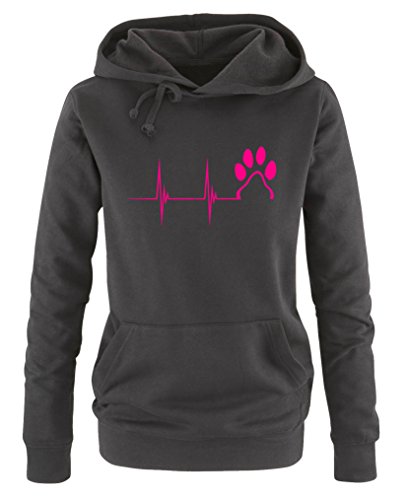 Comedy Shirts Pulsschlag Pfote - Damen Hoodie - Schwarz/Pink Gr. M von Comedy Shirts