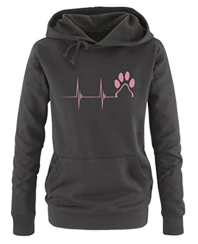 Comedy Shirts - Pulsschlag Pfote - Damen Hoodie - Schwarz/Rosa Gr. M von Comedy Shirts