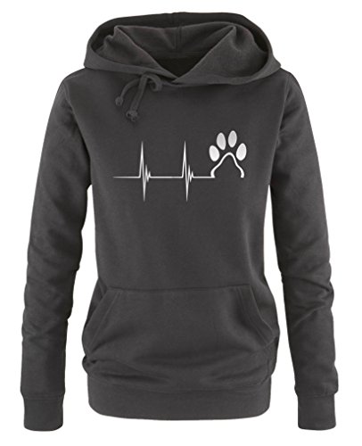 Comedy Shirts Pulsschlag Pfote - Damen Hoodie - Schwarz/Silber Gr. S von Comedy Shirts