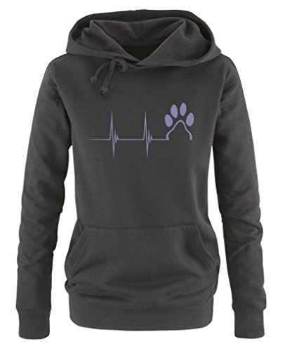 Comedy Shirts Pulsschlag Pfote - Damen Hoodie - Schwarz/Violett Gr. L von Comedy Shirts