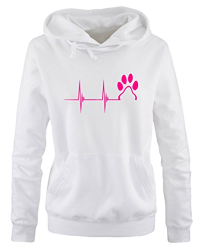 Comedy Shirts - Pulsschlag Pfote - Damen Hoodie - Weiss/Pink Gr. M von Comedy Shirts