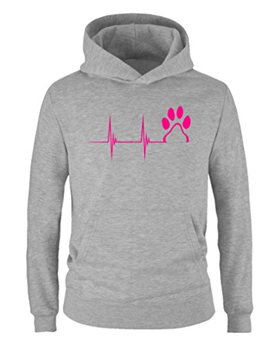 Comedy Shirts - Pulsschlag Pfote - Mädchen Hoodie - Grau/Pink Gr. 152/164 von Comedy Shirts