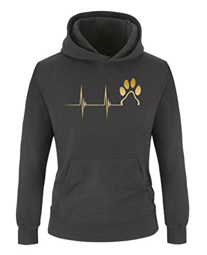 Comedy Shirts - Pulsschlag Pfote - Mädchen Hoodie - Schwarz/Gold Gr. 134/146 von Comedy Shirts