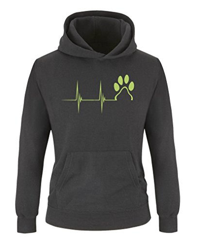 Comedy Shirts - Pulsschlag Pfote - Mädchen Hoodie - Schwarz/Grün Gr. 152/164 von Comedy Shirts