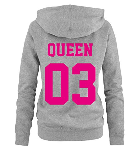 Comedy Shirts Queen 03 Basic - Damen Hoodie - Grau / Pink Gr. XL von Comedy Shirts