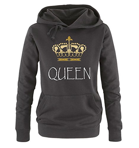 Comedy Shirts - Queen - Damen Hoodie - Schwarz / Weiss-Gold Gr. L von Comedy Shirts