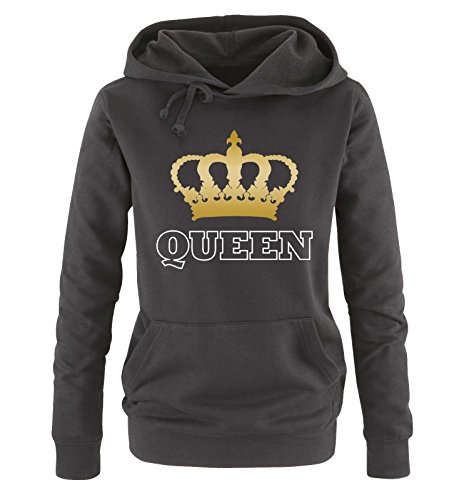 Comedy Shirts - Queen - Krone II - Damen Hoodie - Schwarz / Weiss-Gold Gr. L von Comedy Shirts