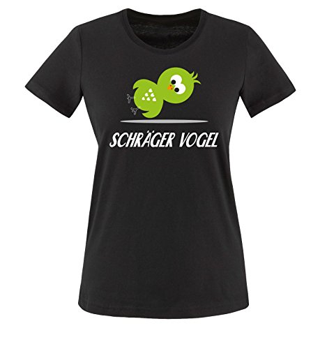 Comedy Shirts - SCHRÄGER Vogel - Damen T-Shirt - Schwarz/Bunt Gr. XXL von Comedy Shirts