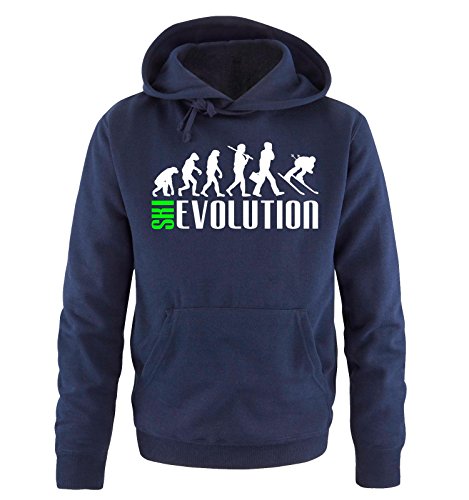 Comedy Shirts SKI Evolution - Herren Hoodie - Navy/Weiss-Neongrün Gr. XL von Comedy Shirts