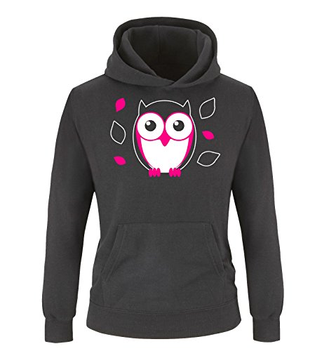 Comedy Shirts - SÜßE Eule - Kinder Hoodie - Schwarz/Weiss-Pink Gr. 128 von Comedy Shirts