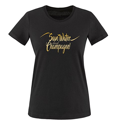 Comedy Shirts - Save Water Drink Champagne! - Damen T-Shirt - Schwarz/Gold Gr. 3XL von Comedy Shirts