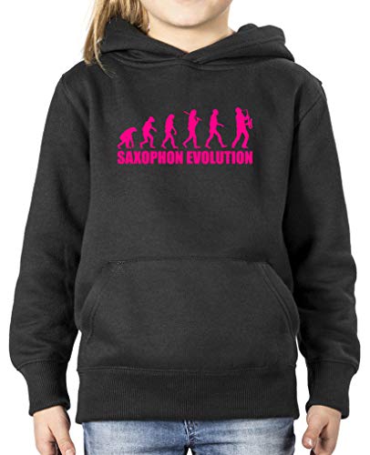Comedy Shirts - Saxophon Evolution - Mädchen Hoodie - Schwarz/Pink Gr. 152/164 von Comedy Shirts