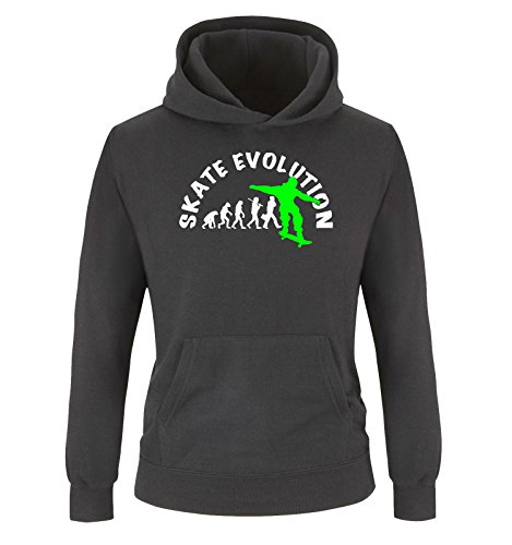 Comedy Shirts - Skate Evolution - Kinder Hoodie - Schwarz/Weiss-Neongrün Gr. 152 von Comedy Shirts