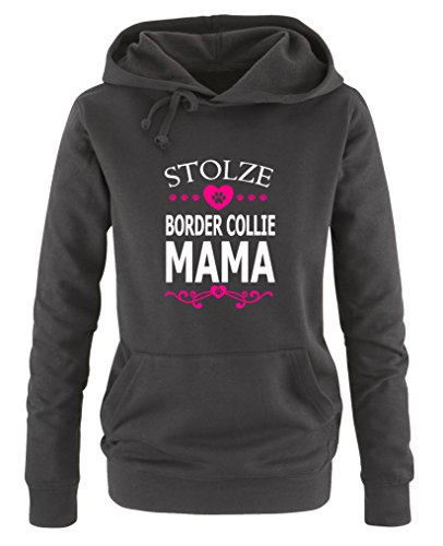 Comedy Shirts - Stolze Border Collie Mama - Damen Hoodie - Schwarz/Weiss-Pink Gr. XL von Comedy Shirts
