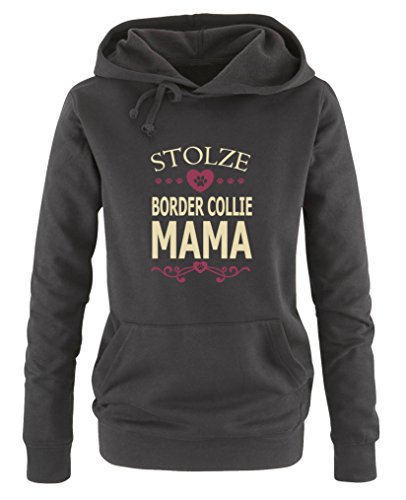 Comedy Shirts Stolze Border Collie Mama - Damen Hoodie - Schwarz/Beige-Fuchsia Gr. XL von Comedy Shirts