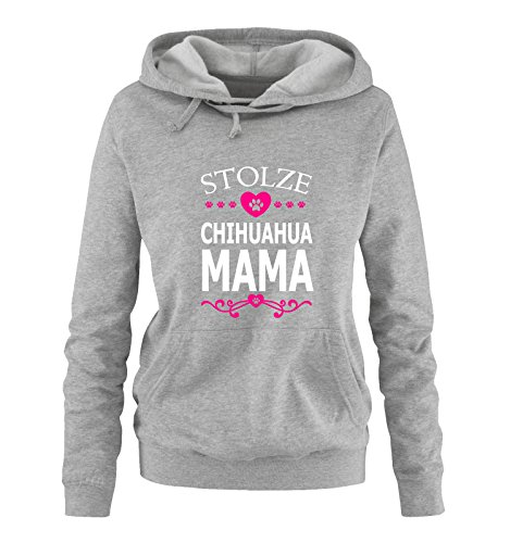 Comedy Shirts Stolze Chihuahua Mama - Herz - Damen Hoodie - Grau/Weiss-Pink Gr. M von Comedy Shirts