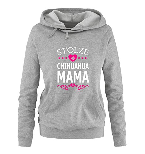 Comedy Shirts - Stolze Chihuahua Mama - Herz - Damen Hoodie - Grau/Weiss-Pink Gr. M von Comedy Shirts
