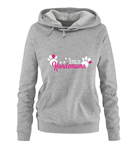 Comedy Shirts Stolze Hundemama - Pfoten - Damen Hoodie - Grau/Weiss-Pink Gr. L von Comedy Shirts