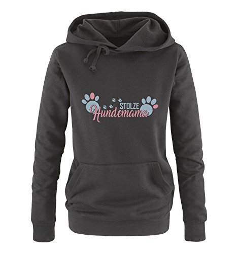 Comedy Shirts Stolze Hundemama - Pfoten - Damen Hoodie - Schwarz/Eisblau-Rosa Gr. L von Comedy Shirts