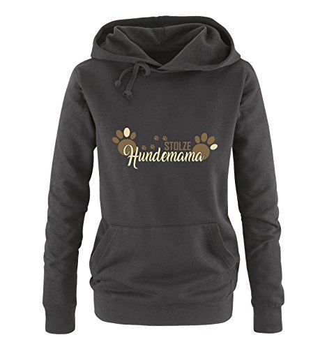 Comedy Shirts Stolze Hundemama - Pfoten - Damen Hoodie - Schwarz/Hellbraun-Beige Gr. M von Comedy Shirts