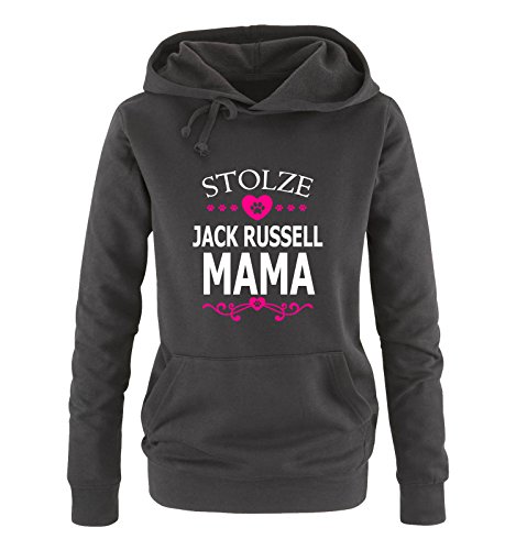 Comedy Shirts Stolze Jack Russell Mama - Herz - Damen Hoodie - Schwarz/Weiss-Pink Gr. S von Comedy Shirts