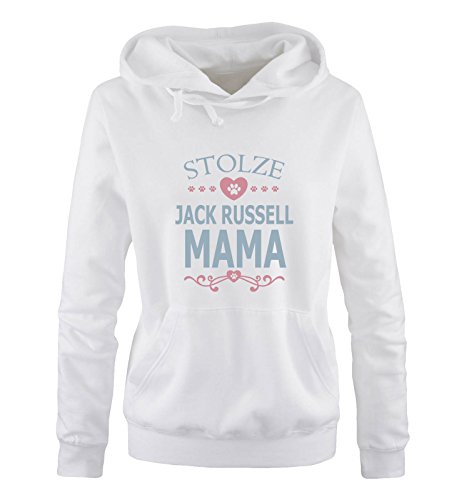 Comedy Shirts Stolze Jack Russell Mama - Herz - Damen Hoodie - Weiss/Eisblau-Rosa Gr. L von Comedy Shirts