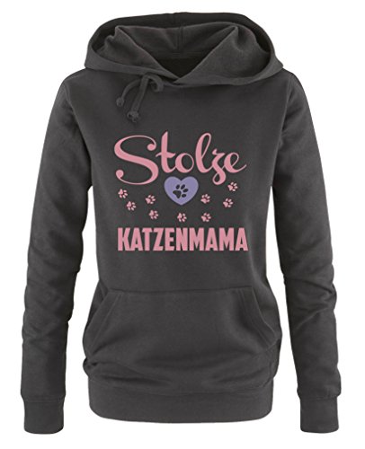 Comedy Shirts Stolze Katzenmama - Damen Hoodie - Schwarz/Rosa-Violett Gr. XL von Comedy Shirts