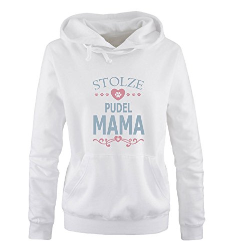 Comedy Shirts Stolze Pudel Mama - Herz - Damen Hoodie - Weiss/Eisblau-Rosa Gr. L von Comedy Shirts