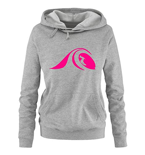 Comedy Shirts Surfer Welle - Damen Hoodie - Grau/Pink Gr. M von Comedy Shirts