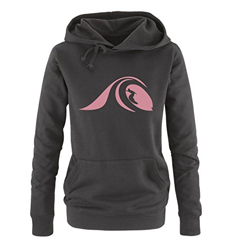 Comedy Shirts Surfer Welle - Damen Hoodie - Schwarz/Rosa Gr. XL von Comedy Shirts