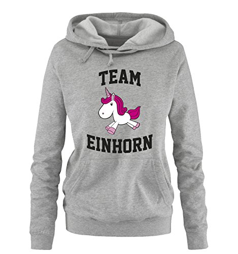 Comedy Shirts Team Einhorn - Damen Hoodie - Grau/Schwarz-Weiss-Pink-Rosa Gr. M von Comedy Shirts