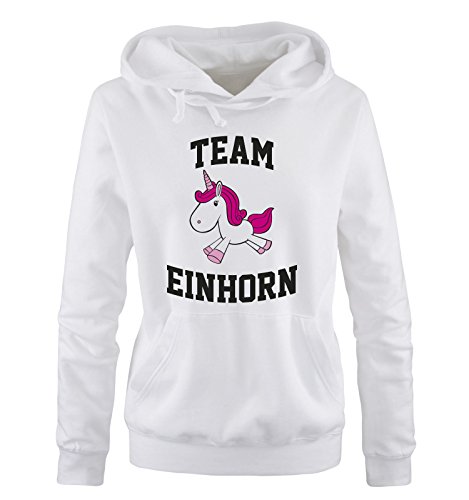 Comedy Shirts Team Einhorn - Damen Hoodie - Weiss/Schwarz-Pink-Rosa Gr. S von Comedy Shirts