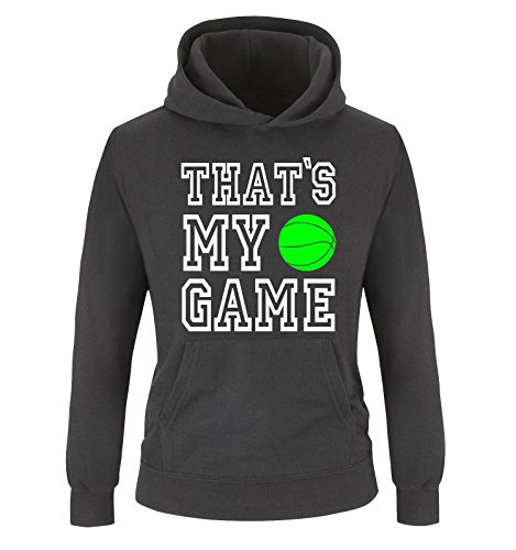 Comedy Shirts That's My Game - Basketball - Kinder Hoodie - Schwarz/Weiss-Neongrün Gr. 104 von Comedy Shirts