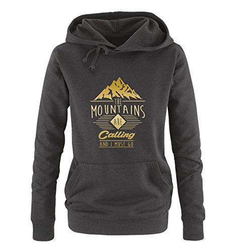 Comedy Shirts The Mountains Are Calling and i Must go - Damen Hoodie - Schwarz/Gold Gr. S von Comedy Shirts