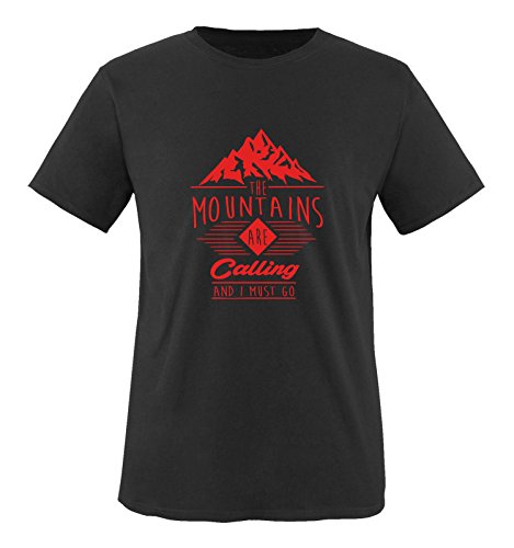 Comedy Shirts - The Mountains Are Calling and i Must go - Herren T-Shirt - Schwarz/Rot Gr. S von Comedy Shirts