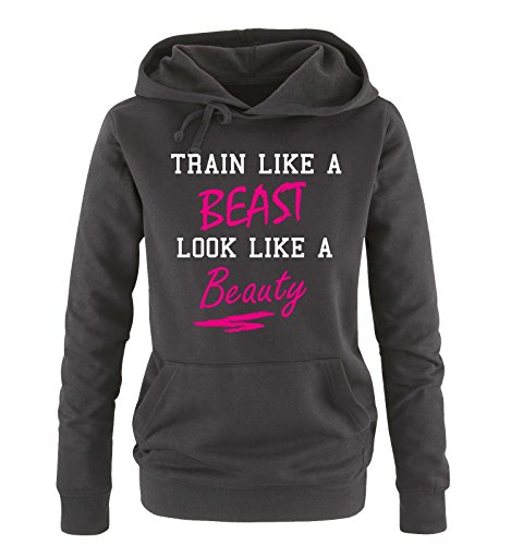 Comedy Shirts - Train Like a Beast Look Like a Beauty - Damen Hoodie - Schwarz/Weiss-Pink Gr. S Comedy Shirts - Train Like a Beast Look Like a Beauty - Damen Hoodie - Schwarz/Weiss-Pink Gr. S von Comedy Shirts